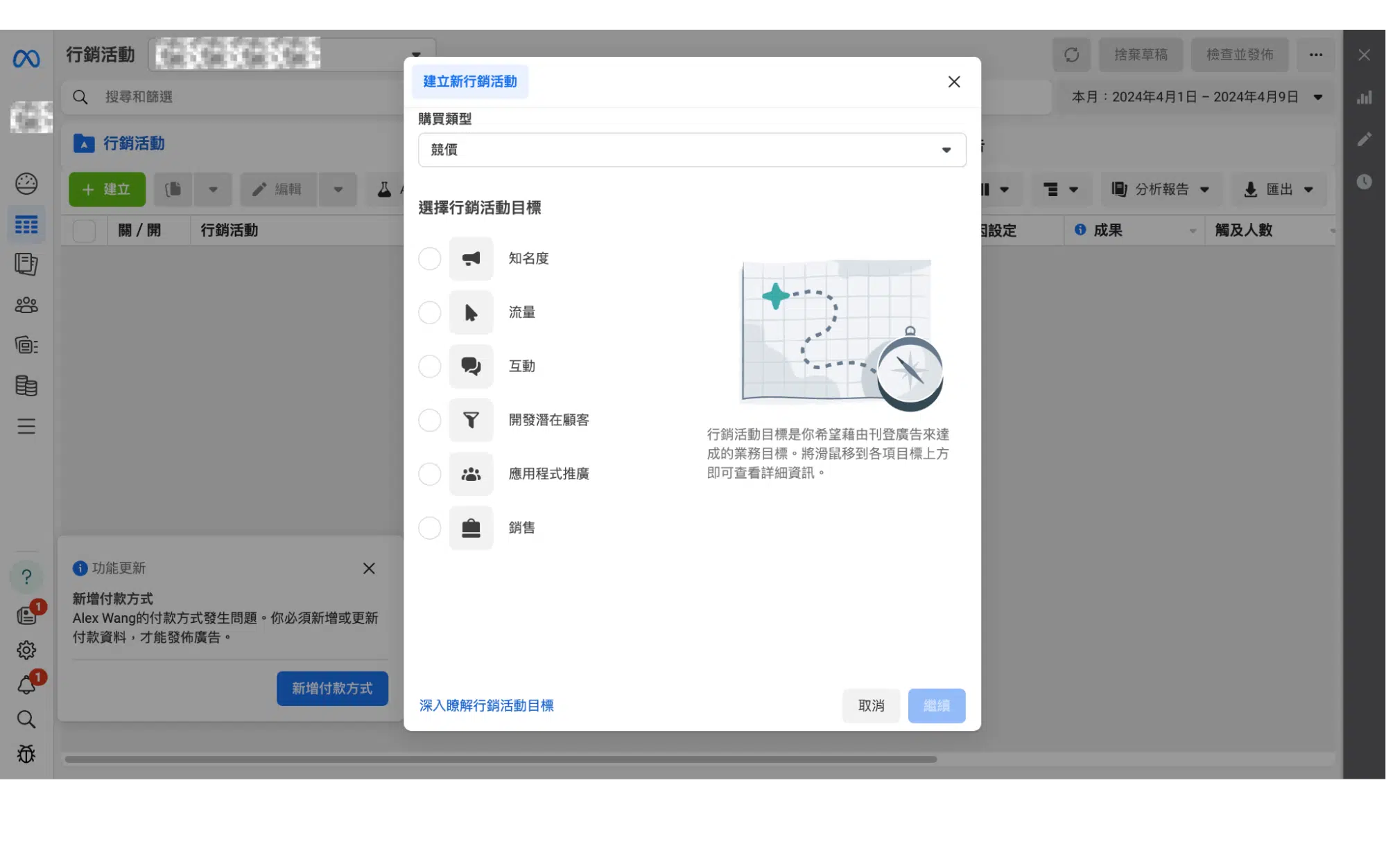 FB廣告管理員6行銷目標示意圖