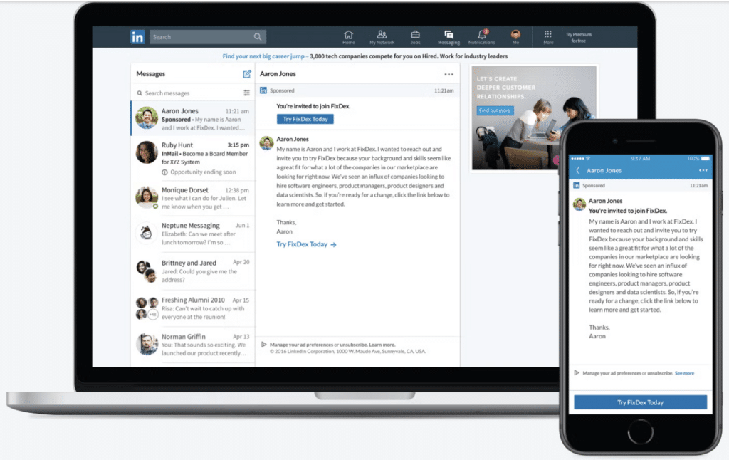 linkedin 訊息廣告Messaging ads